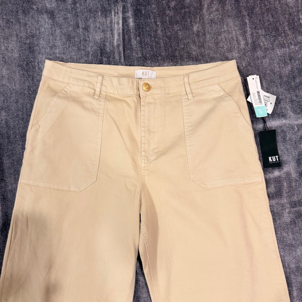 KUT from the Kloth Meg Wide Leg Utility Pants Tan Khaki Size 16 NWT NWOT Spot - Picture 3 of 9